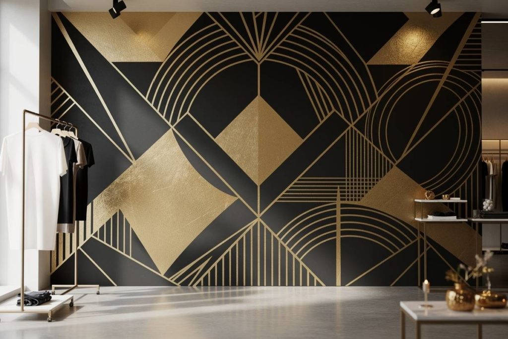 papier peint panoramique noir et doré