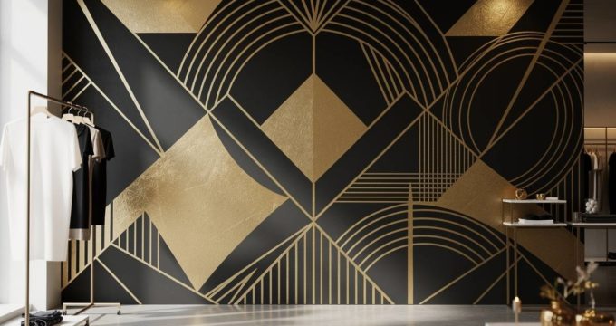 papier peint panoramique noir et doré