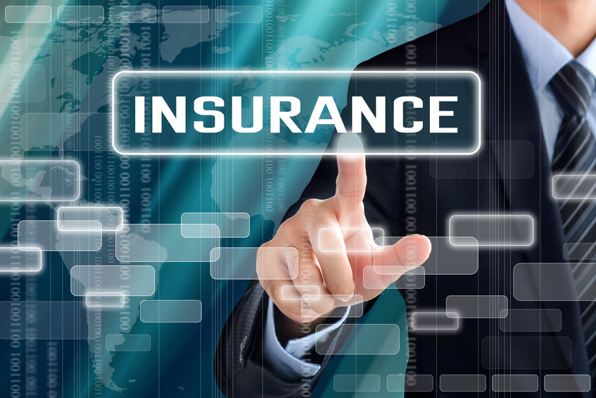 businessman hand touching insurance sign on virtual screen