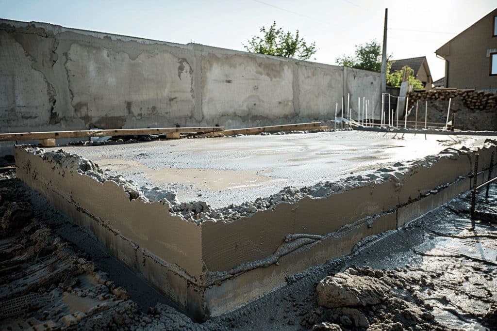 Image montrant les fondations en béton d'un chantier de construction