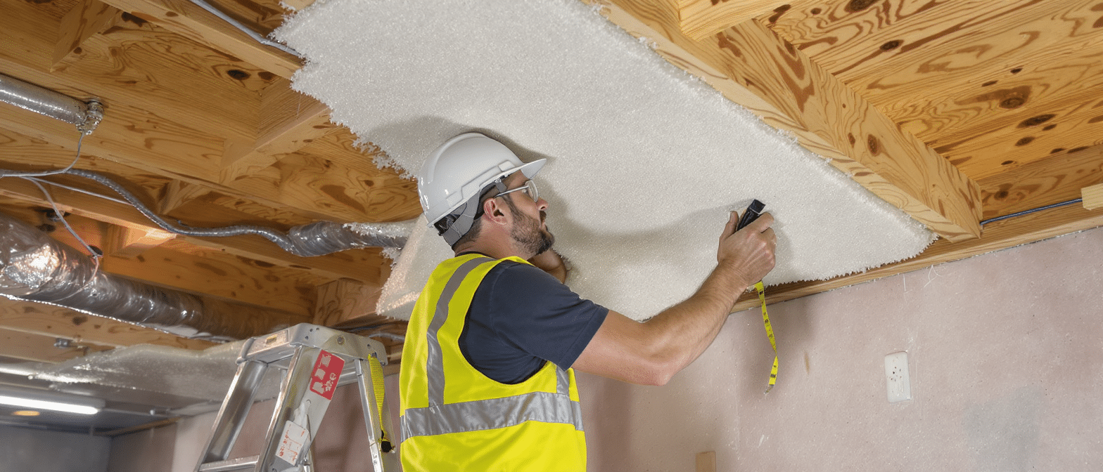 isolation du plafond par un ouvrier