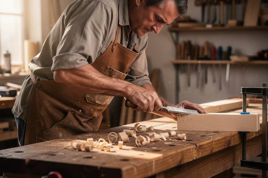 menuisier se servant d'un ciseau à bois